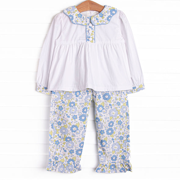 Fairytale Flowers Ruffle Pant Set, Blue