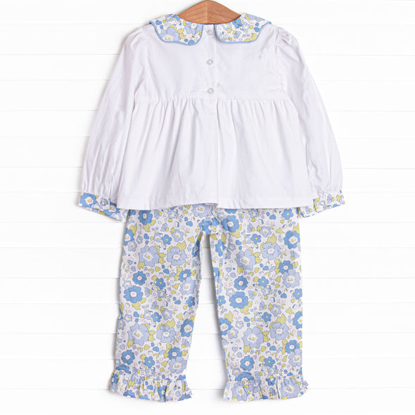 Fairytale Flowers Ruffle Pant Set, Blue