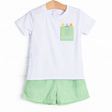 Color Me Happy Applique Short Set, Green