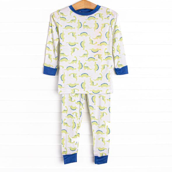 Dino Dudes Bamboo Pajama Set, Blue