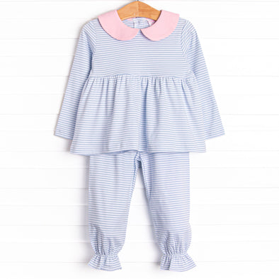 Stella Pima Pant Set, Light Blue Stripe