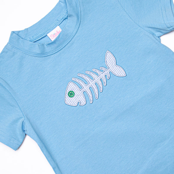 Bone Fish Applique Top, Blue