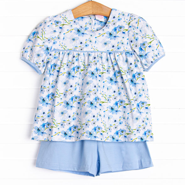 Breezy Blue Florals Short Set, Blue