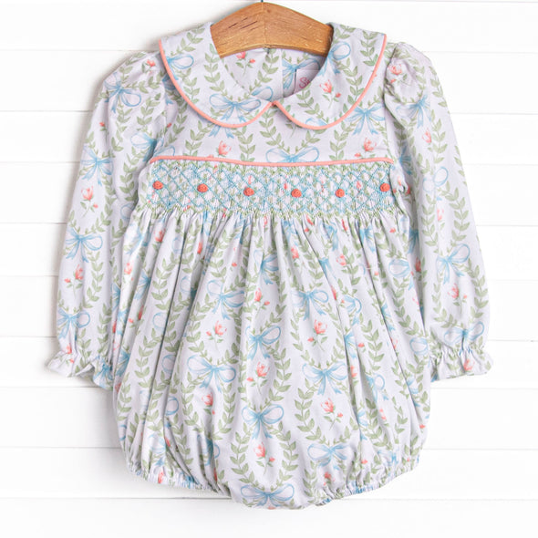 Bows and Bouquets Smocked Bubble, Green