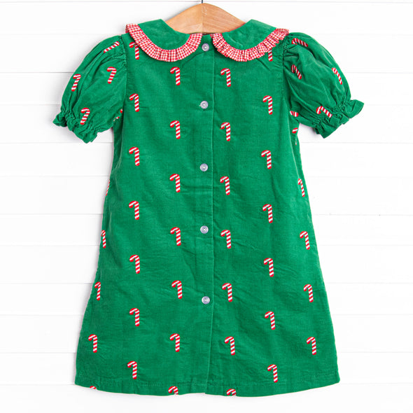 Candy Cane Craze Embroidered Dress, Green