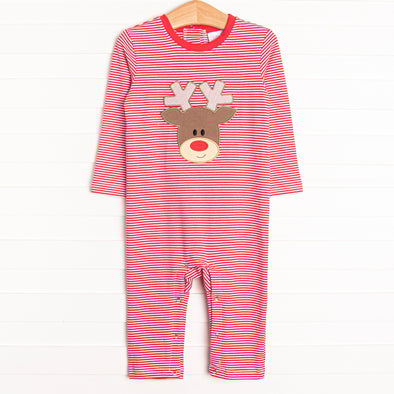 Ralphie the Reindeer Applique Romper, Red