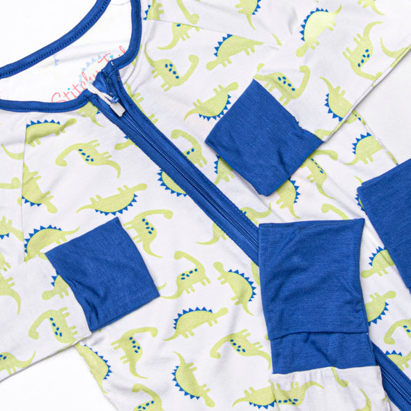 Dino Dudes Bamboo Zippy Pajama, Blue