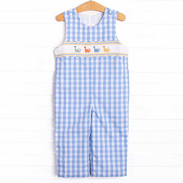 Dino Row Smocked Long Jon Jon, Blue