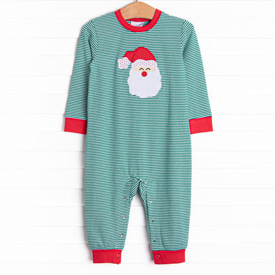 Checking It Twice Applique Long Romper, Red and Green