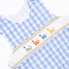 Dino Row Smocked Long Jon Jon, Blue