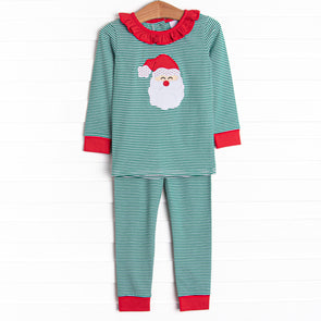 Checking It Twice Applique Ruffle Pajama Set, Red and Green