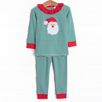 Checking It Twice Applique Ruffle Pajama Set, Red and Green