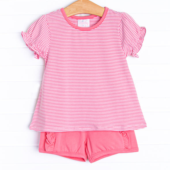 Poppy Ruffle Short Set, Pink Stripe