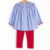 Santa's Coming Smocked Legging Set, Blue Gingham