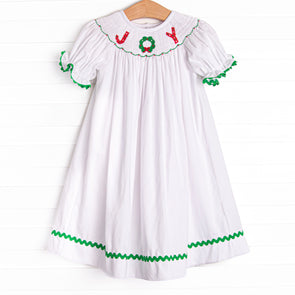 Joy of Christmas Smocked Bishop Dress, White