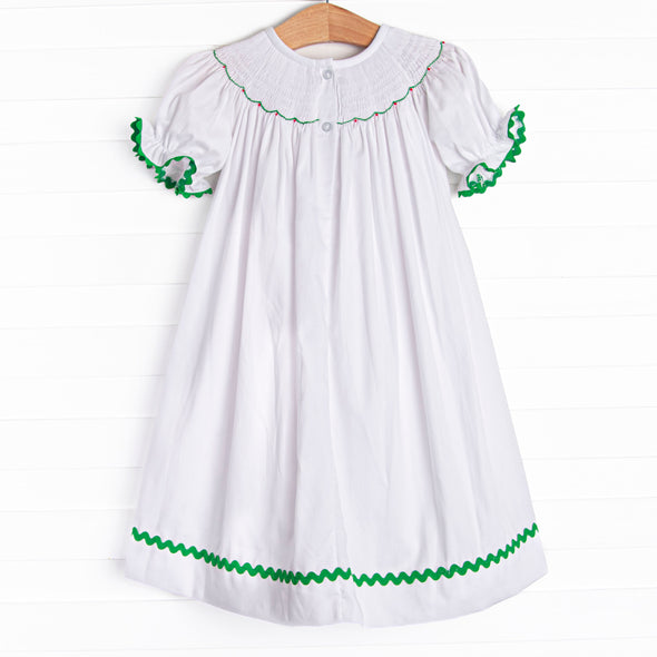 Joy of Christmas Smocked Bishop Dress, White