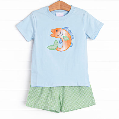 Fresh Water Catch Applique Short Set, Green