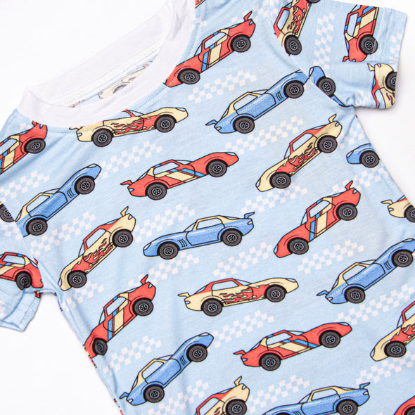 Hot Rod Racer Bamboo Pajama Short Set, Blue