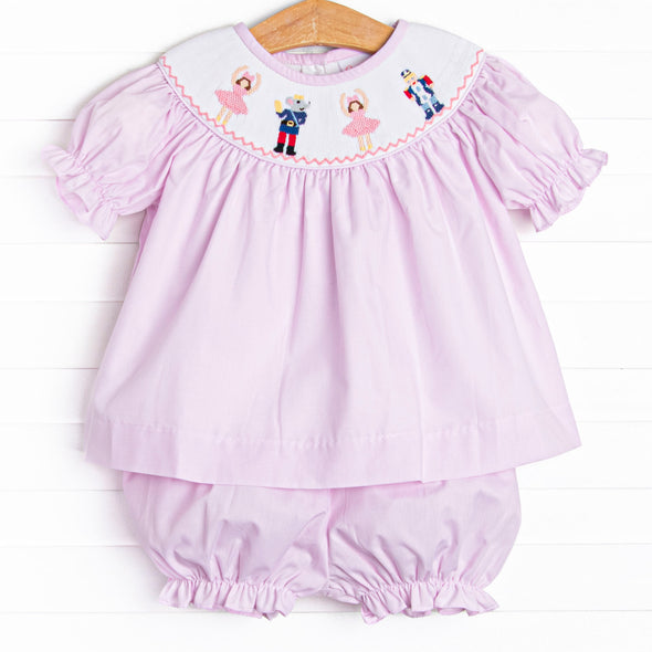 Christmas Ballet Smocked Bloomer Set, Pink