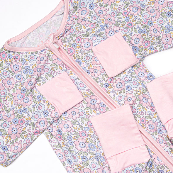 Pastel Poppies Bamboo Zippy Pajama, Pink