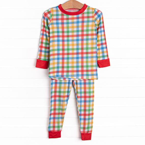 Primary School Plaid Bamboo Pajama Set, Red