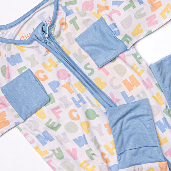 Alphabet Bamboo Zippy Pajama, Blue