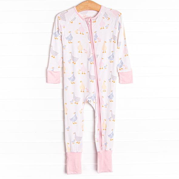 Duckling Dash Bamboo Zippy Pajama, Pink