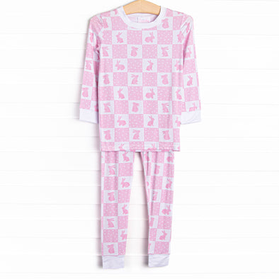 Hare Hopscotch Bamboo Pajama Set, Pink