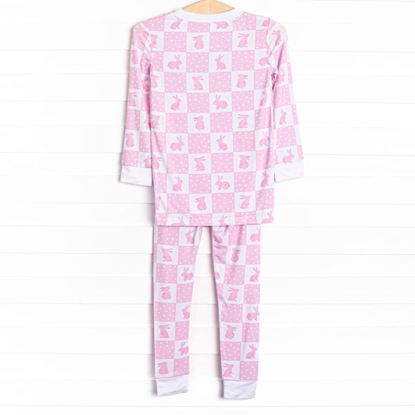 Hare Hopscotch Bamboo Pajama Set, Pink