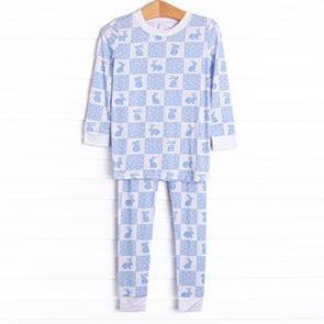 Hare Hopscotch Bamboo Pajama Set, Blue