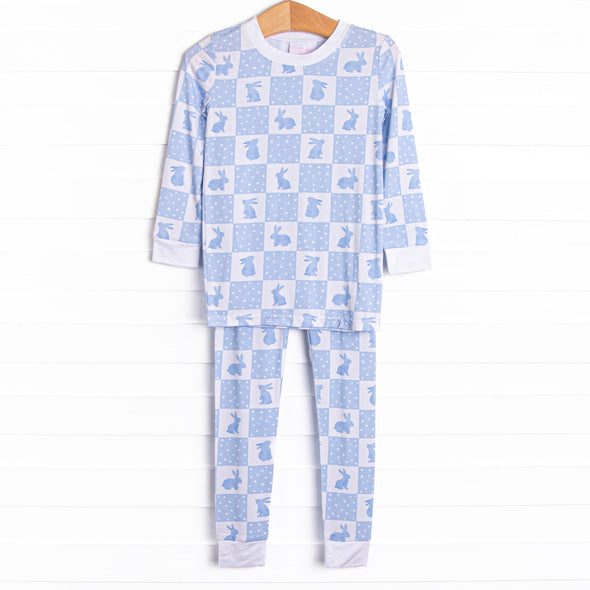 Hare Hopscotch Bamboo Pajama Set, Blue