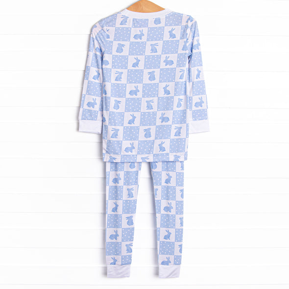 Hare Hopscotch Bamboo Pajama Set, Blue