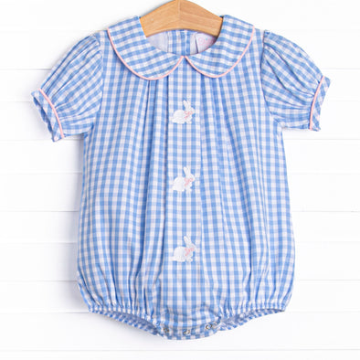 Cottontail Classic Embroidered Girl Bubble, Blue