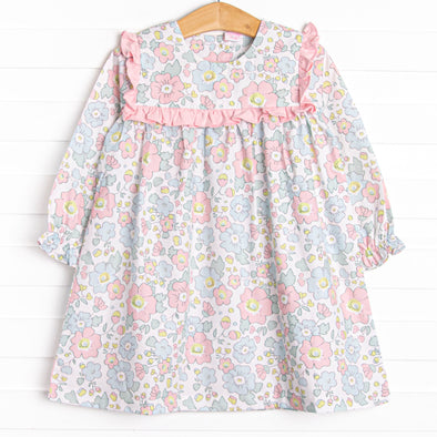 Early Fall Florals Ruffle Dress, Pink