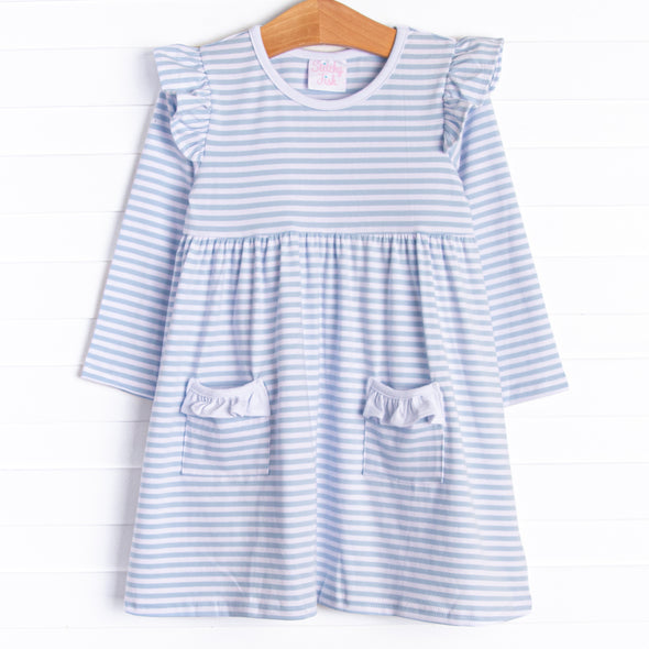 Everly Long Sleeve Dress, Blue Stripe