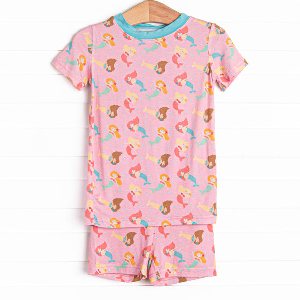 Flippers and Friends Bamboo Pajama Short Set, Pink