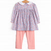 Peach Petals Smocked Legging Set, Pink