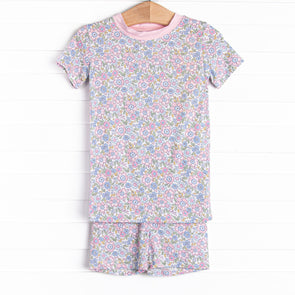 Pastel Poppies Bamboo Pajama Short Set, Pink