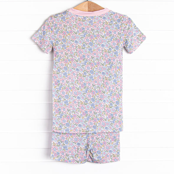 Pastel Poppies Bamboo Pajama Short Set, Pink