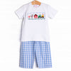 Fun at the Farm Smocked Pant Set, Blue Check