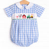 Fun at the Farm Smocked Bubble, Blue Check