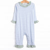 Lyla Ruffle Romper, Light Blue Stripe