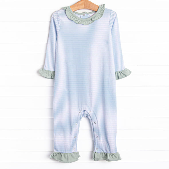 Lyla Ruffle Romper, Light Blue Stripe