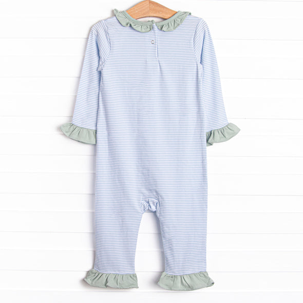 Lyla Ruffle Romper, Light Blue Stripe