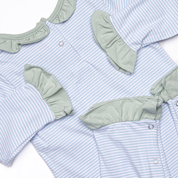 Lyla Ruffle Romper, Light Blue Stripe