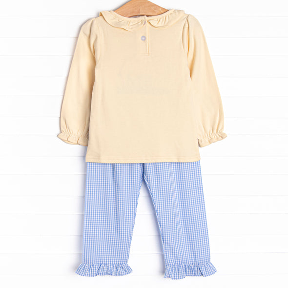 Southern Silo Applique Ruffle Pant Set, Yellow