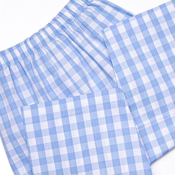 Fun at the Farm Smocked Pant Set, Blue Check