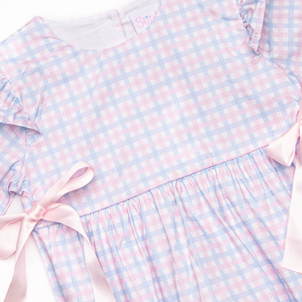 Willa Side Tie Bubble, Pink and Blue Plaid