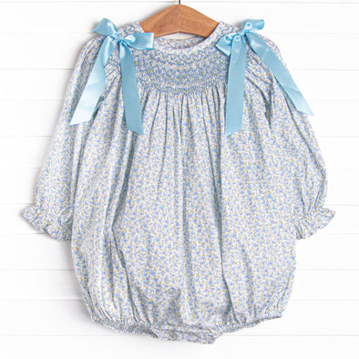 Bow Me Away Smocked Bubble, Blue