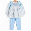 Bow Me Away Smocked Legging Set, Blue